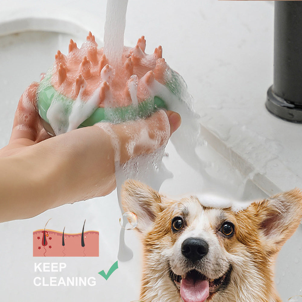 🛁 Cepillo 2 en 1 para Baño de Mascotas | Masaje + Dispensador de Champú 🐾✨