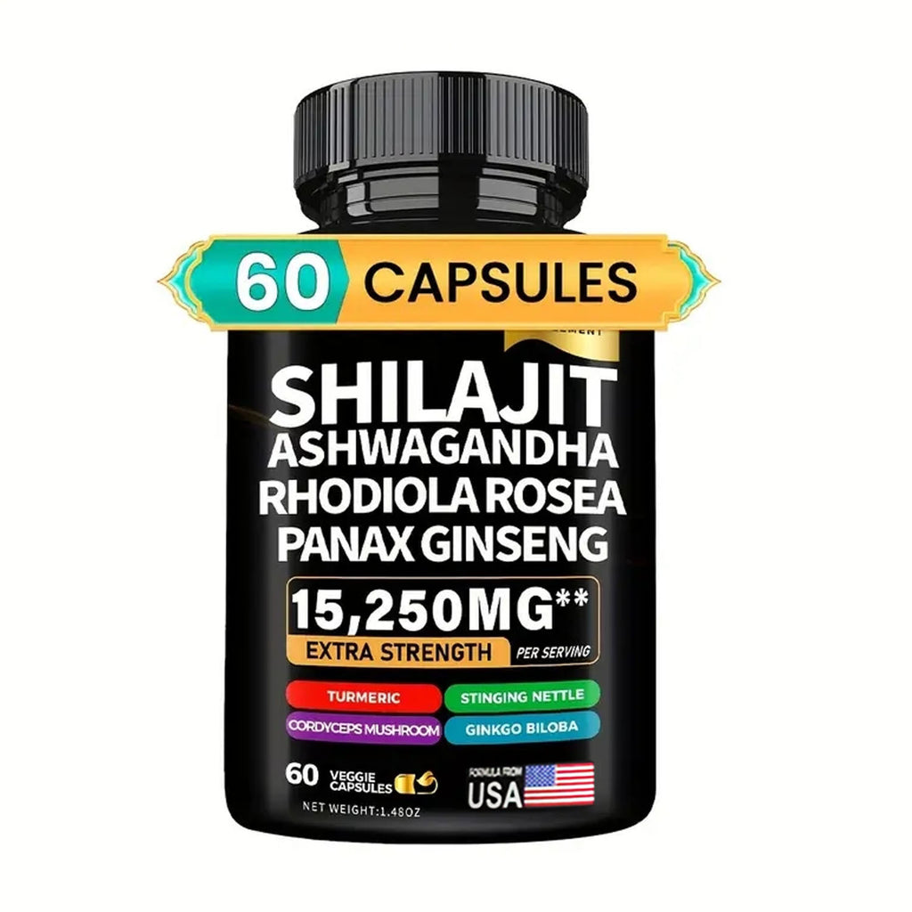 💪 Cápsulas Shilajit Ashwagandha 8 en 1 🌿 – Energía, Vitalidad y Bienestar Total