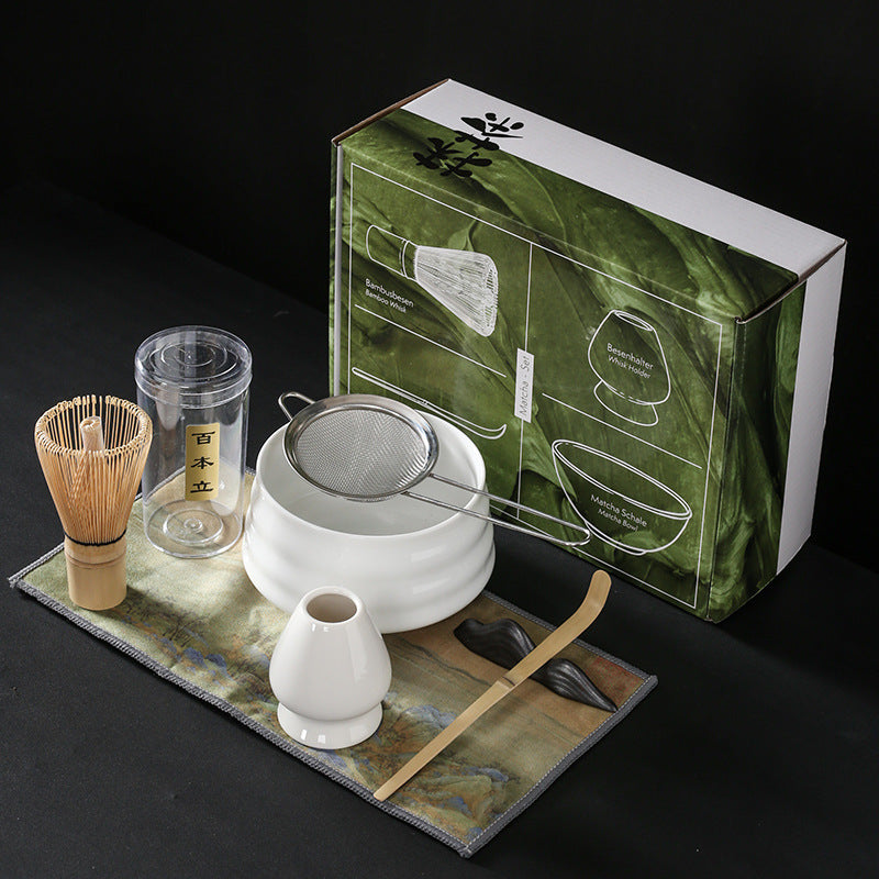 Set Japonés de Té Matcha 🍵 | Cuenco Cerámico + Batidor de Bambú + Cuchara + Base Zen