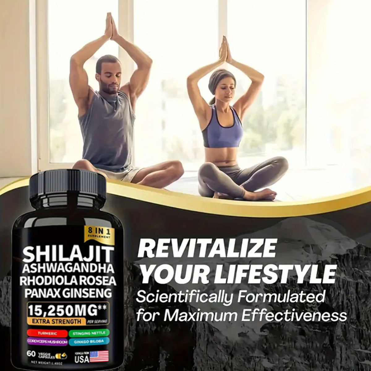 💪 Cápsulas Shilajit Ashwagandha 8 en 1 🌿 – Energía, Vitalidad y Bienestar Total