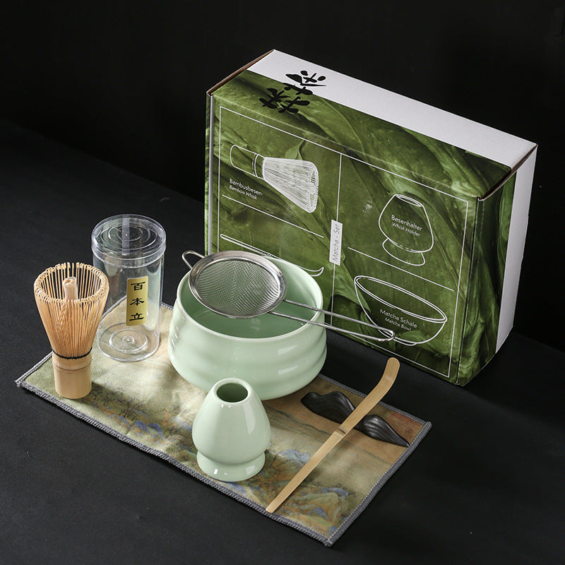 Set Japonés de Té Matcha 🍵 | Cuenco Cerámico + Batidor de Bambú + Cuchara + Base Zen