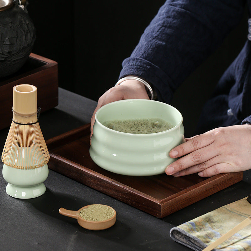 Set Japonés de Té Matcha 🍵 | Cuenco Cerámico + Batidor de Bambú + Cuchara + Base Zen
