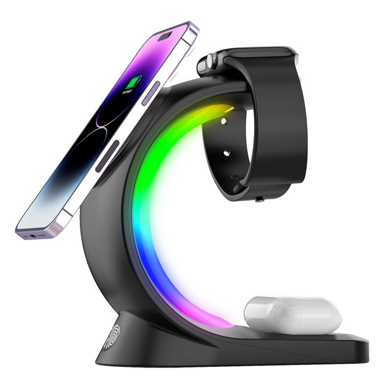 ⚡🔋 4 en 1 Cargador Inalámbrico Magnético RGB – Carga Rápida para iPhone, AirPods y Apple Watch 🌈✨