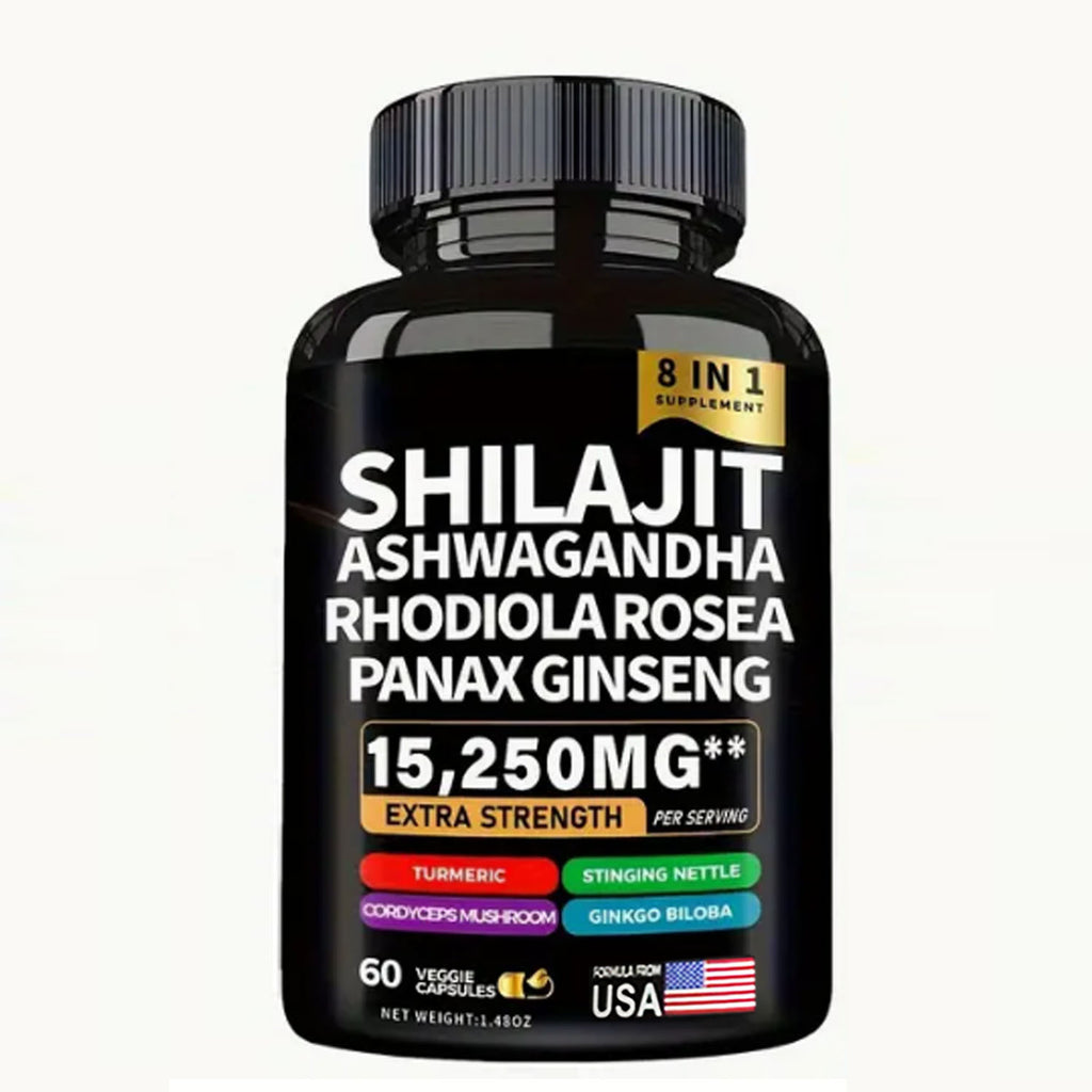 💪 Cápsulas Shilajit Ashwagandha 8 en 1 🌿 – Energía, Vitalidad y Bienestar Total
