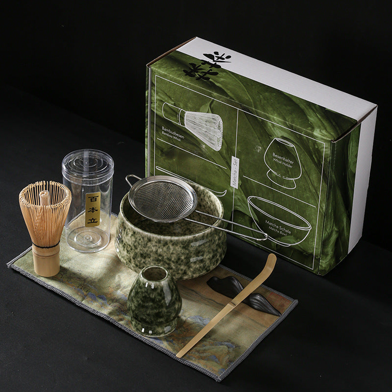 Set Japonés de Té Matcha 🍵 | Cuenco Cerámico + Batidor de Bambú + Cuchara + Base Zen