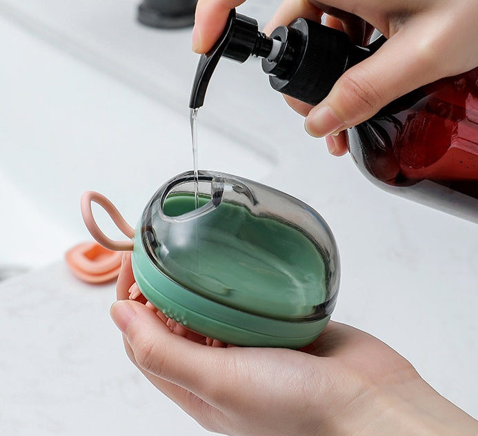 🛁 Cepillo 2 en 1 para Baño de Mascotas | Masaje + Dispensador de Champú 🐾✨