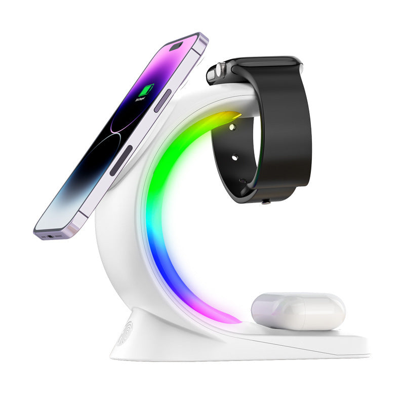 ⚡🔋 4 en 1 Cargador Inalámbrico Magnético RGB – Carga Rápida para iPhone, AirPods y Apple Watch 🌈✨