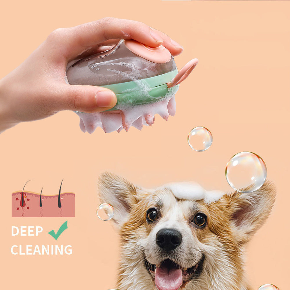 🛁 Cepillo 2 en 1 para Baño de Mascotas | Masaje + Dispensador de Champú 🐾✨